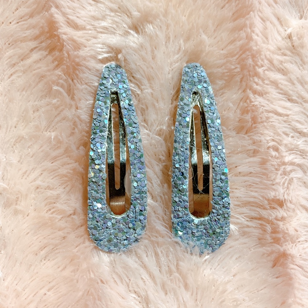 Handmade silver glitter hair clips